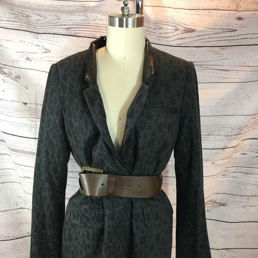 DKNY JEANS Leather Collar Animal Print Coat
